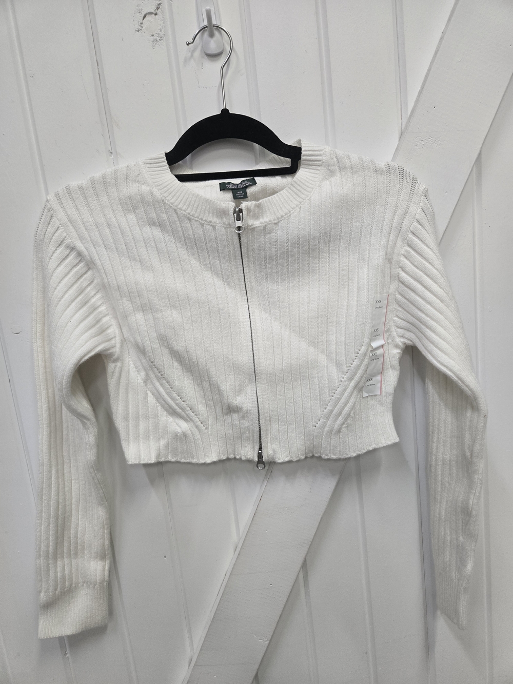 wild fable White Ribbed Zip-Front Crop Sweater
